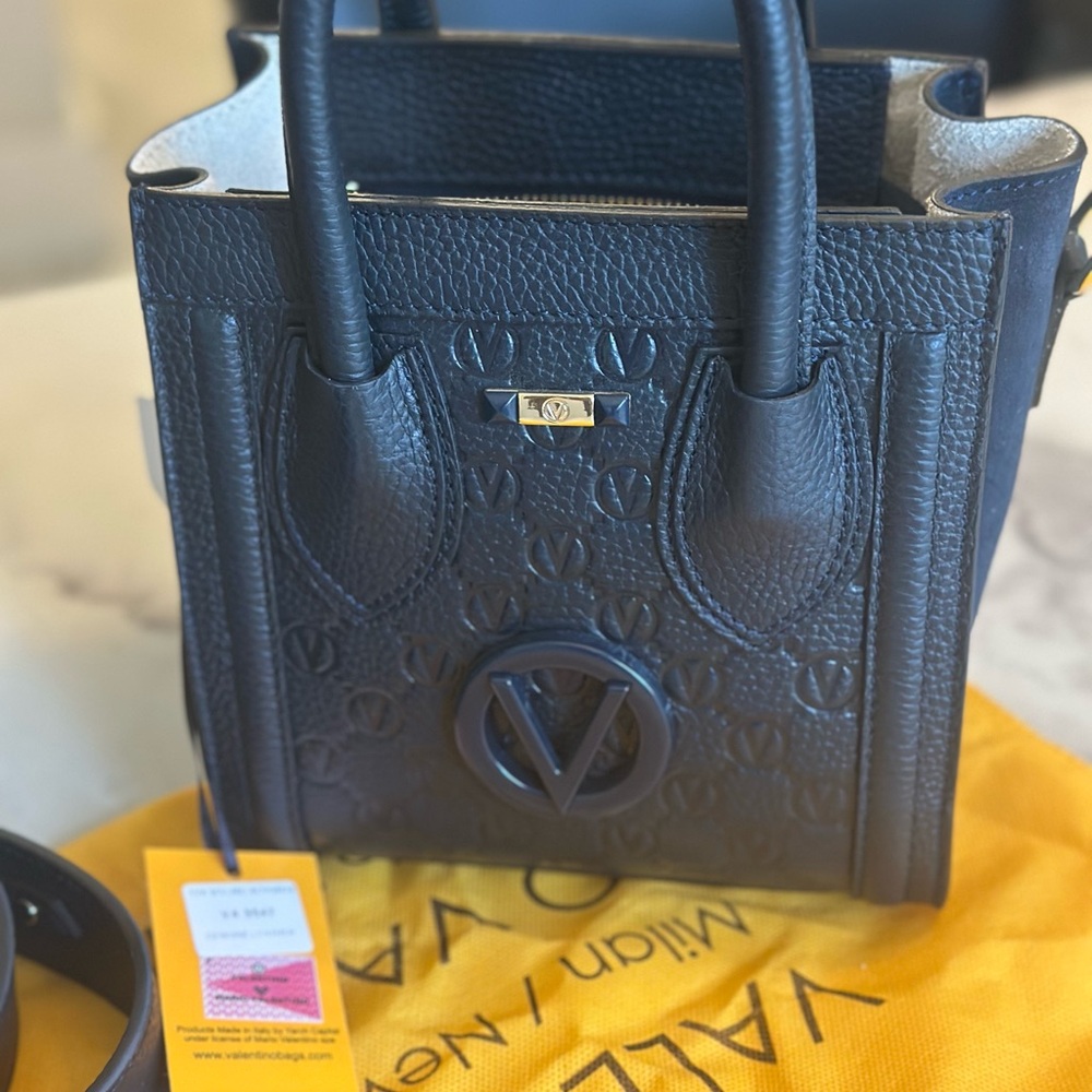Valentino Navy Embossed Leather Tote